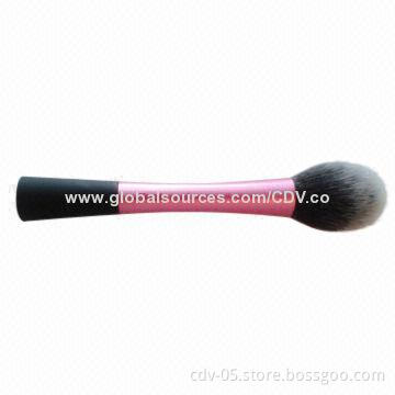 Makeup brush, made of metallic and plastic handle with rubber finish, tricolor synthetic hair